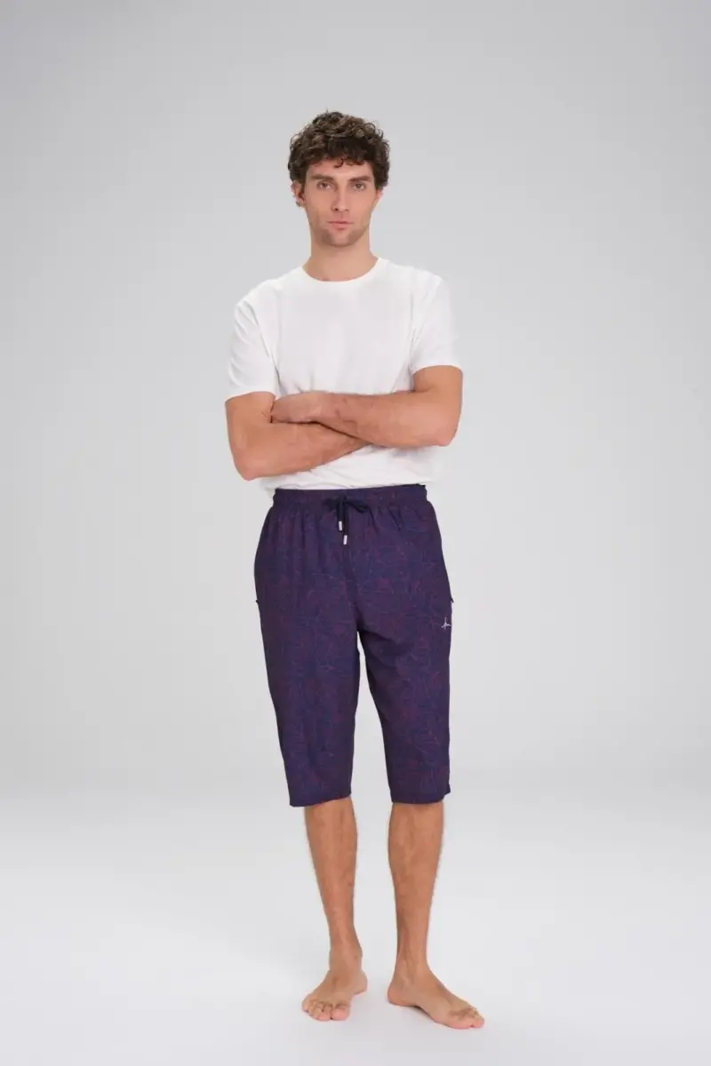 Haşema Desenli Lacivert Uzun Erkek Havuz ve Deniz Şortu 2414 - 1