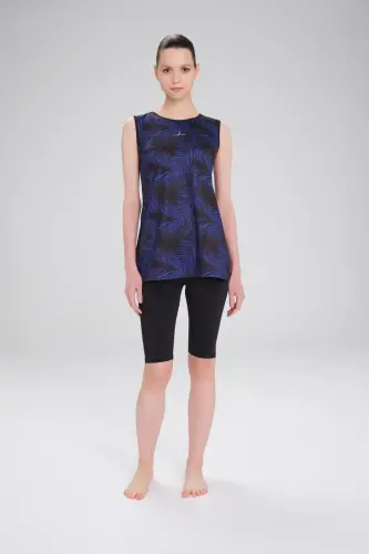 Haşema Desenli Siyah 3 Parça Askılı Yarı Kapalı Havuz Mayo HSM-4082 - (1)