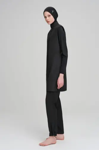 Haşema Dokuma 5 Parça Büyük Beden Tam Tesettür Mayo Takımı Siyah 6027 - Haşema (1)