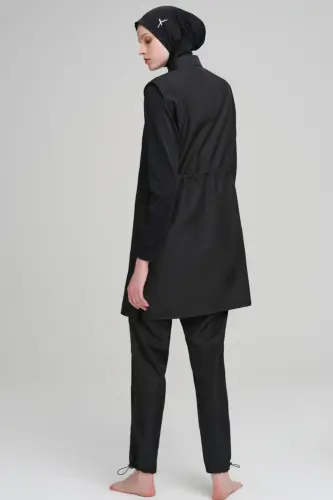 Haşema Dokuma 5 Parça Büyük Beden Tam Tesettür Mayo Takımı Siyah 6027 - 3