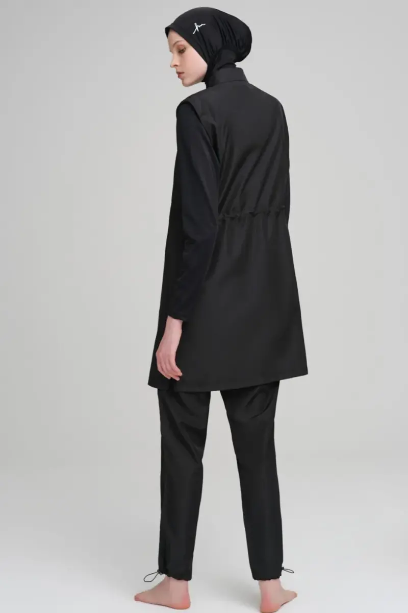 Haşema Dokuma 5 Parça Büyük Beden Tam Tesettür Mayo Takımı Siyah 6027 - 3