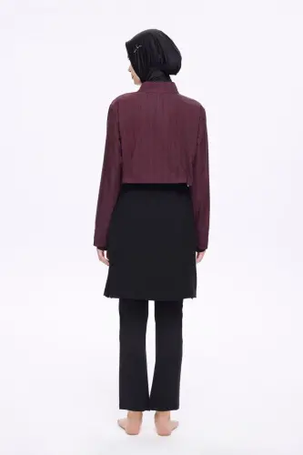 Haşema Esila 5 Parça Jileli Fermuarlı Tam Kapalı Tesettür Mayo Takımı 2934-25 Mor Siyah - Haşema (1)