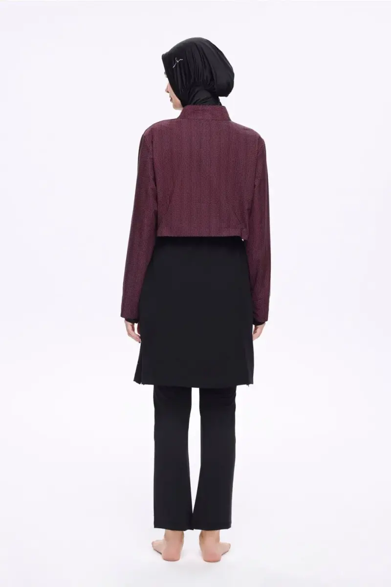 Haşema Esila 5 Parça Jileli Fermuarlı Tam Kapalı Tesettür Mayo Takımı 2934-25 Mor Siyah - 2