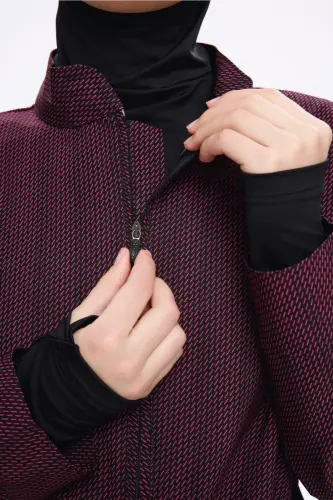Haşema Esila 5 Parça Jileli Fermuarlı Tam Kapalı Tesettür Mayo Takımı 2934-25 Mor Siyah - 3