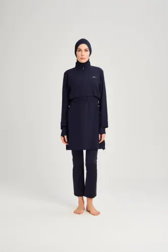 Haşema Esila Jileli 5 Parça Tam Tesettür Mayo Takımı Hızlı Kuruyan Mayo HSM-2934-08-08 Lacivert - 3