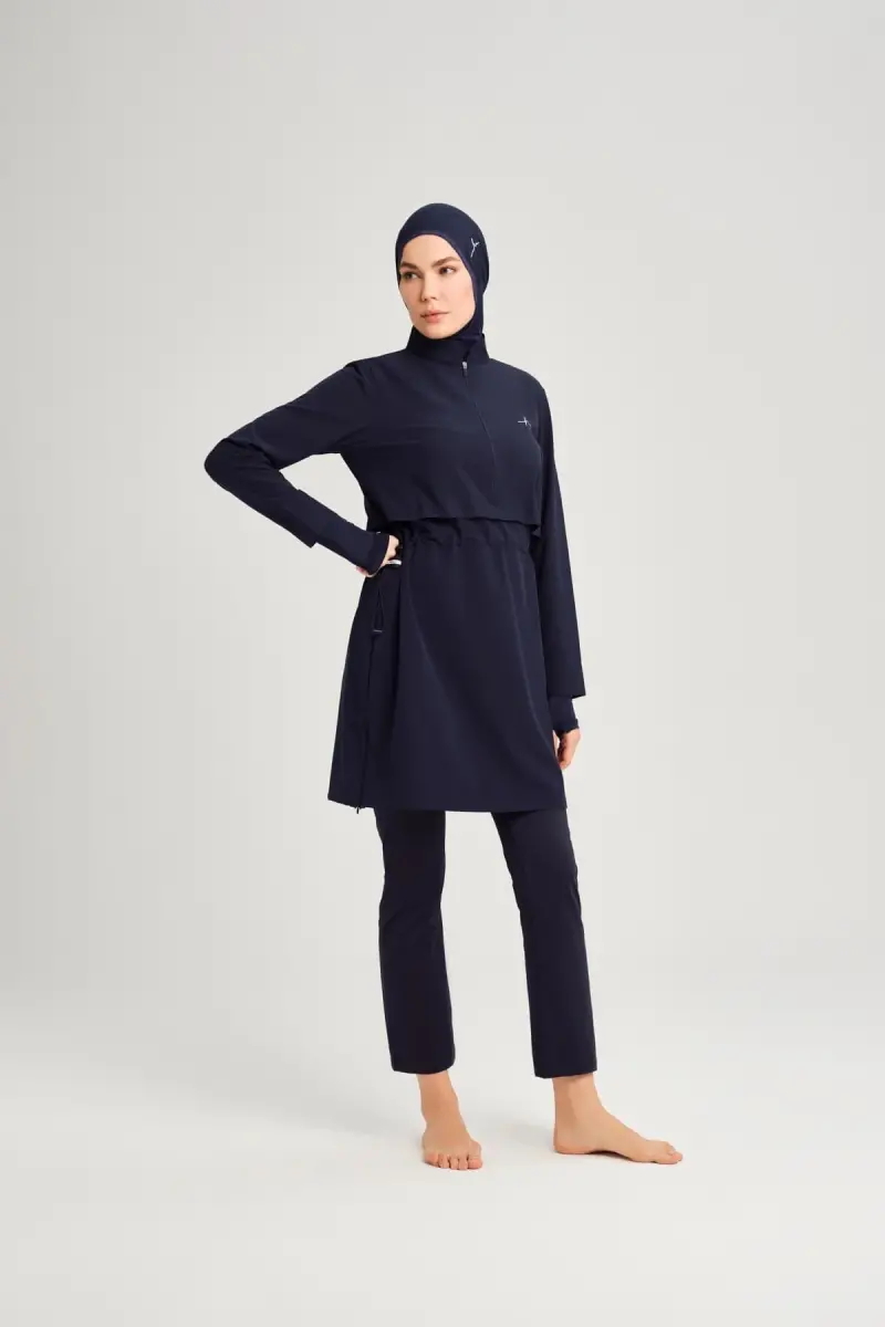 Haşema Esila Jileli 5 Parça Tam Tesettür Mayo Takımı Hızlı Kuruyan Mayo HSM-2934-08-08 Lacivert - 8
