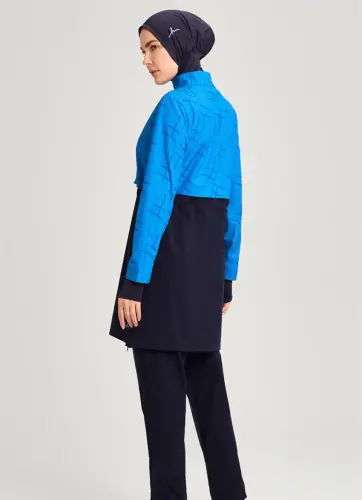 Haşema Esila Monogram Desenli Lacivert Tam Kapalı Tesettür Mayo Takımı - 5