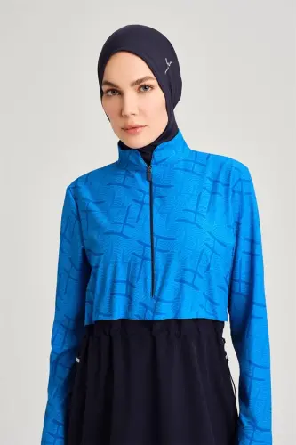Haşema Esila Monogram Desenli Lacivert Tam Kapalı Tesettür Mayo Takımı - 7