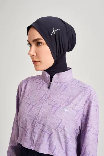 Haşema Esila Monogram Desenli 5 Parça Tam Tesettür Mayo Takımı Hızlı Kuruyan Mayo HSM-2934-09 Lila - 9