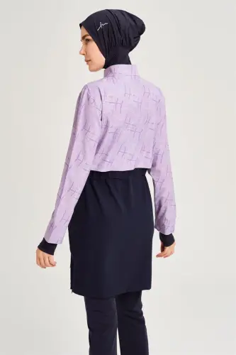 Haşema Esila Monogram Patterned Fully Covered Hijab Swimsuit HSM-2934 Lilac - 3