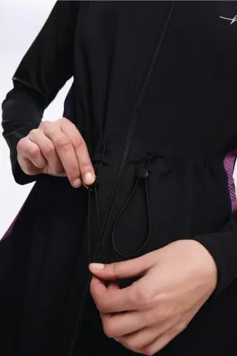 Haşema Feray Kol Altı ve Sırtı Desenli 5 Parça Tam Tesettür Mayo Takımı Siyah 5022-25 - 3