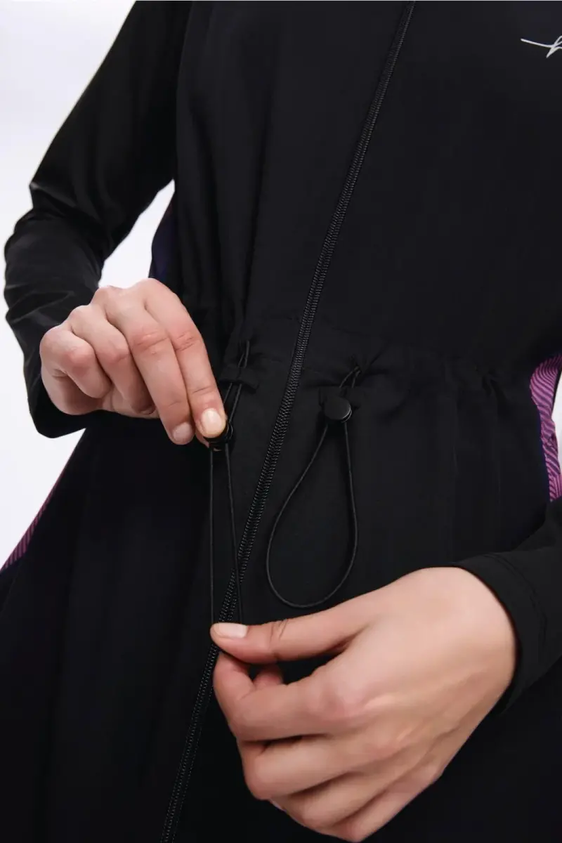 Haşema Feray Kol Altı ve Sırtı Desenli 5 Parça Tam Tesettür Mayo Takımı Siyah 5022-25 - 3