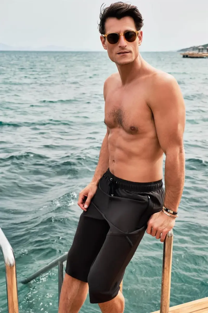 Haşema Fermuarlı Cepli Uzun Erkek Havuz ve Deniz Şortu 2426-25 Siyah - 1