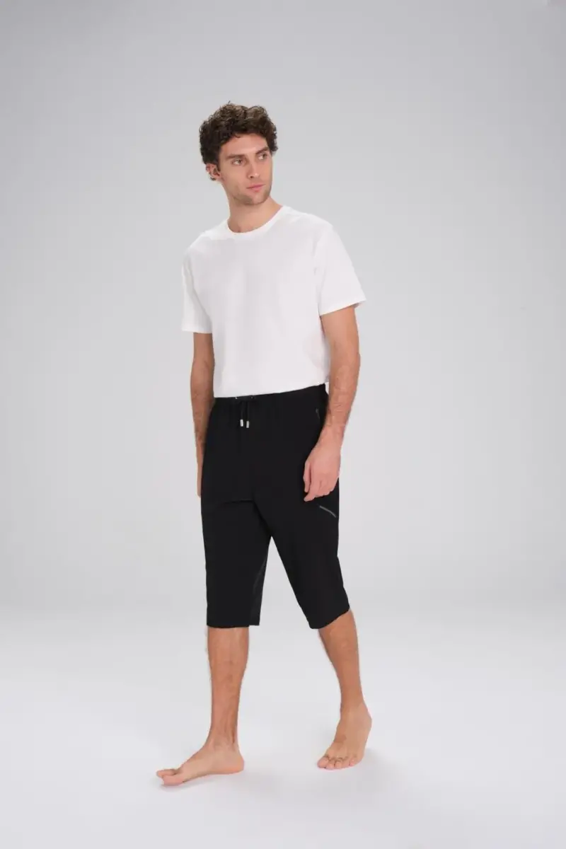 Haşema Fermuarlı Cepli Uzun Erkek Havuz ve Deniz Şortu 2426-25 Siyah - 4