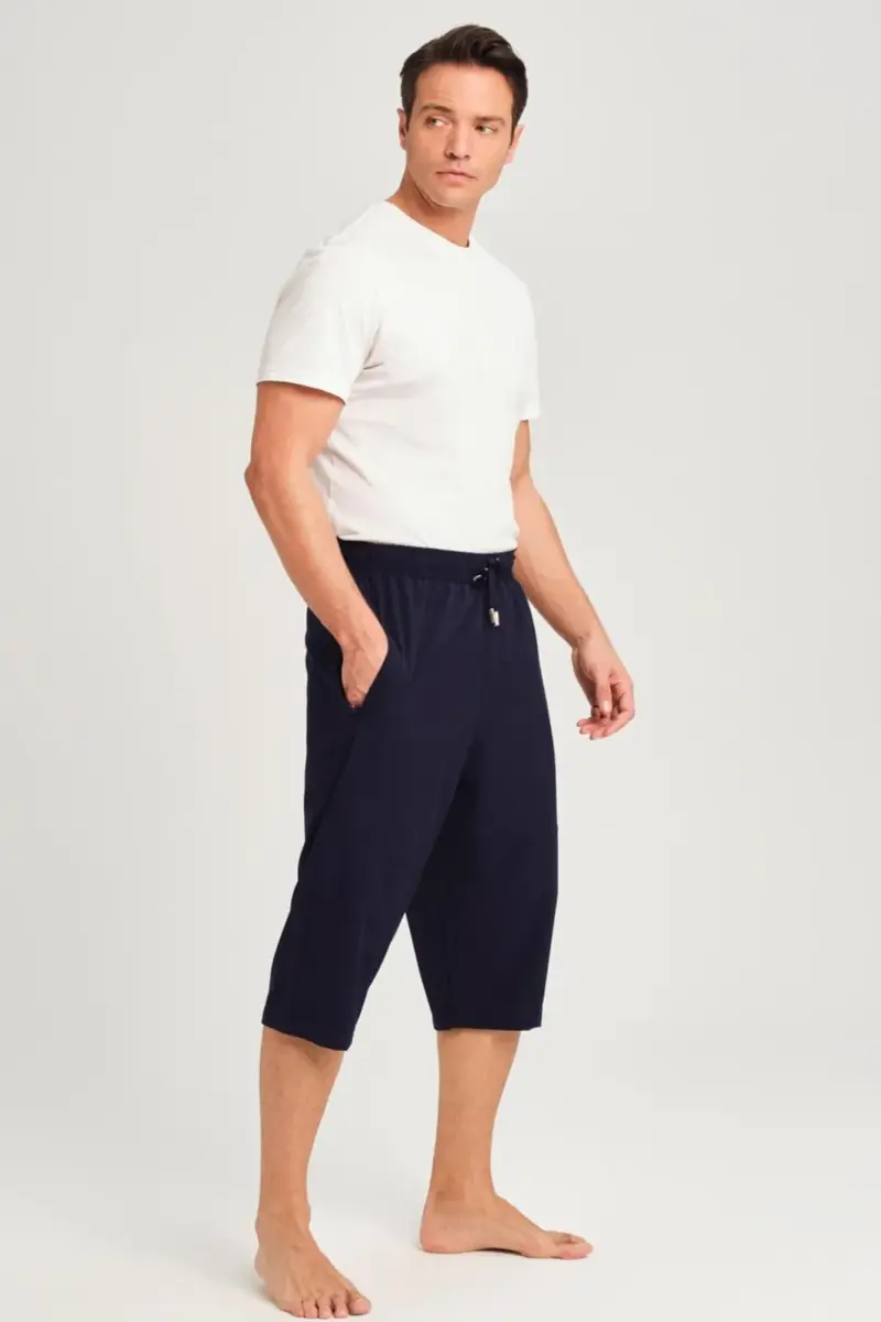 Haşema Geniş Kalıp Büyük Beden Fermuarlı Cepli Erkek Uzun Havuz ve Deniz Şortu 3062-25 Lacivert - 1