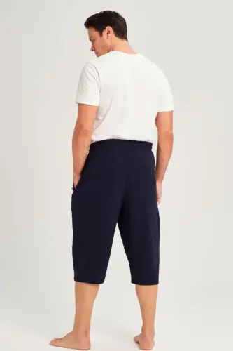 Haşema Geniş Kalıp Büyük Beden Fermuarlı Cepli Erkek Uzun Havuz ve Deniz Şortu 3062-25 Lacivert - 4