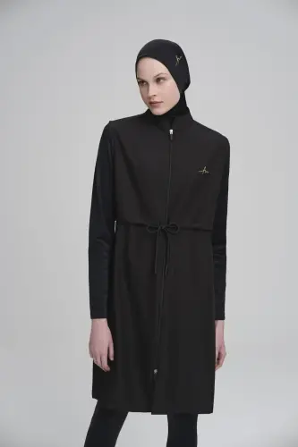 Haşema Gold Nakış Detaylı Siyah Jileli 4 Parça Tam Kapalı Tesettür Mayo Takımı - 7