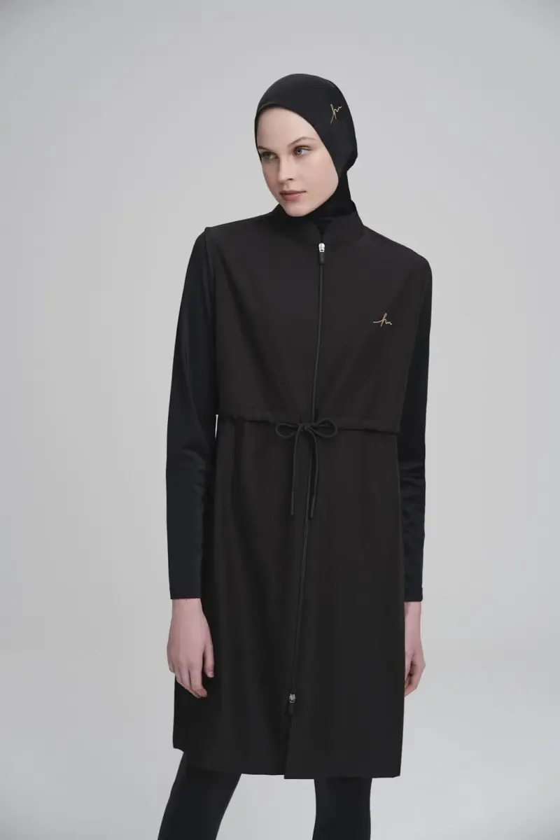 Haşema Gold Nakış Detaylı Siyah Jileli 4 Parça Tam Kapalı Tesettür Mayo Takımı - 7