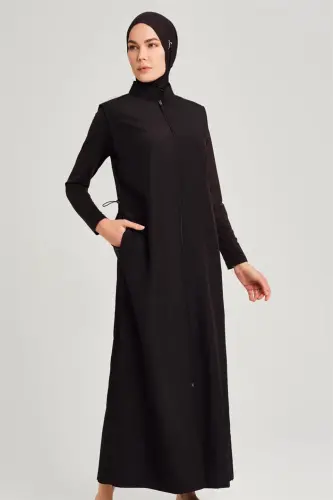 Haşema Tam Boy Siyah Jileli 4 Parça Tam Kapalı Tesettür Mayo Takımı H-6021-23 - 4