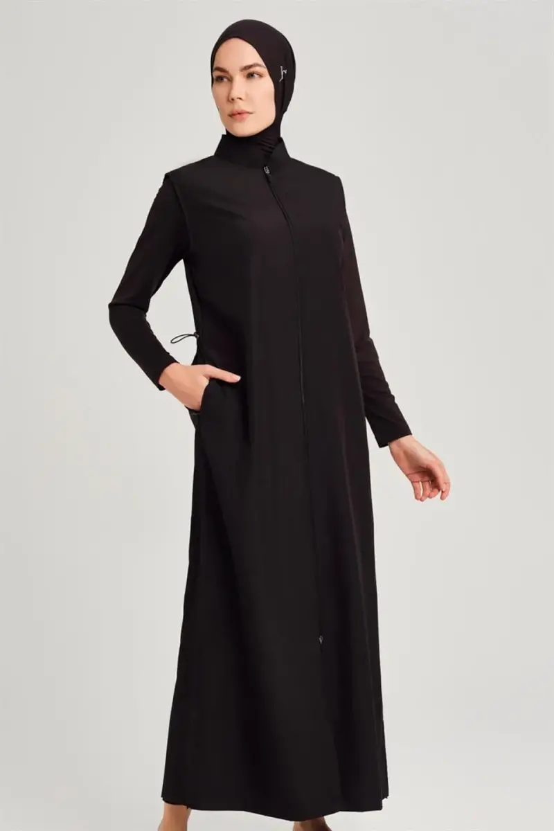 Haşema Tam Boy Siyah Jileli 4 Parça Tam Kapalı Tesettür Mayo Takımı H-6021-23 - 4