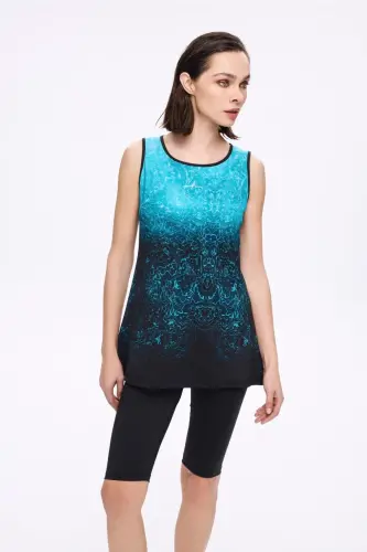 Haşema Hızlı Kuruyan Desenli 4 Parça Yarı Kapalı Mayo Takımı 5024-25 Mavi Siyah - Haşema (1)