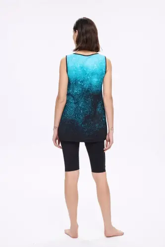 Haşema Hızlı Kuruyan Desenli 4 Parça Yarı Kapalı Mayo Takımı 5024-25 Mavi Siyah - 4