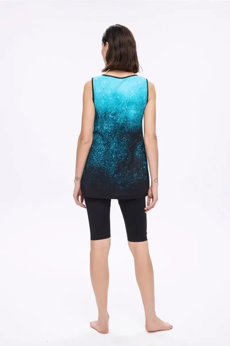 Haşema Hızlı Kuruyan Desenli 4 Parça Yarı Kapalı Mayo Takımı 5024-25 Mavi Siyah - 4