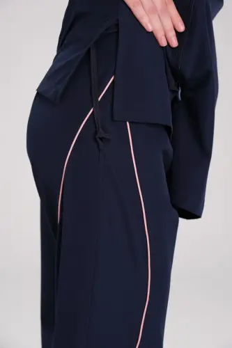 Haşema Kolu Desenli Esnek Dokuma 6 Parça Tam Kapalı Tesettür Mayo Takımı 3095-25 Lacivert - 7