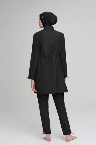 Haşema Neyla Dokuma 5 Parça Büyük Beden Tam Kapalı Tesettür Mayo Siyah 6026-25 - 3