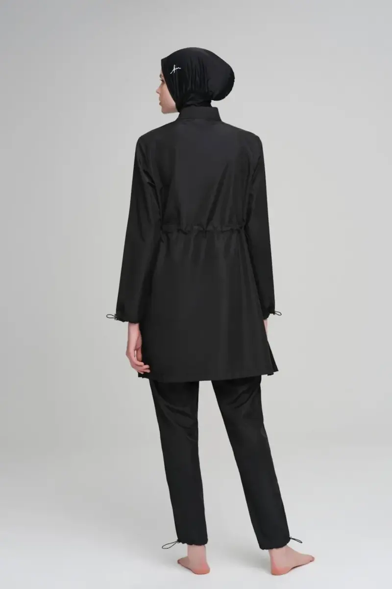 Haşema Neyla Dokuma 5 Parça Büyük Beden Tam Kapalı Tesettür Mayo Siyah 6026-25 - 3