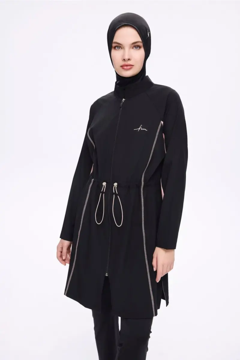 Haşema Pera Biyeli Siyah 5 Parça Tam Kapalı Tesettür Mayo Takımı 5009-25 Pembe - 2