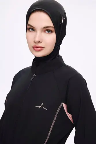 Haşema Pera Biyeli Siyah 5 Parça Tam Kapalı Tesettür Mayo Takımı 5009-25 Pembe - 3