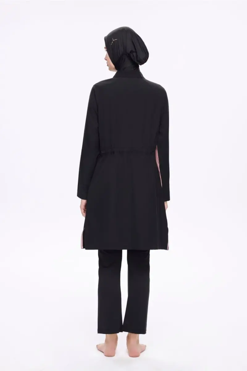 Haşema Pera Biyeli Siyah 5 Parça Tam Kapalı Tesettür Mayo Takımı 5009-25 Pembe - 4