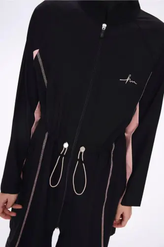 Haşema Pera Biyeli Siyah 5 Parça Tam Kapalı Tesettür Mayo Takımı 5009-25 Pembe - 5