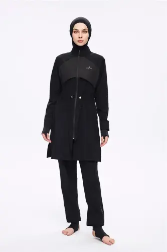 Haşema Performans Serisi Hızlı Kuruyan Esnek Dokuma 6 Parça Tam Tesettür Mayo Takımı 2020-25 Siyah - 1