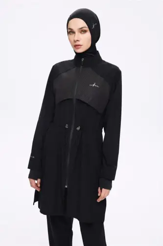 Haşema Performans Serisi Hızlı Kuruyan Esnek Dokuma 6 Parça Tam Tesettür Mayo Takımı 2020-25 Siyah - 2