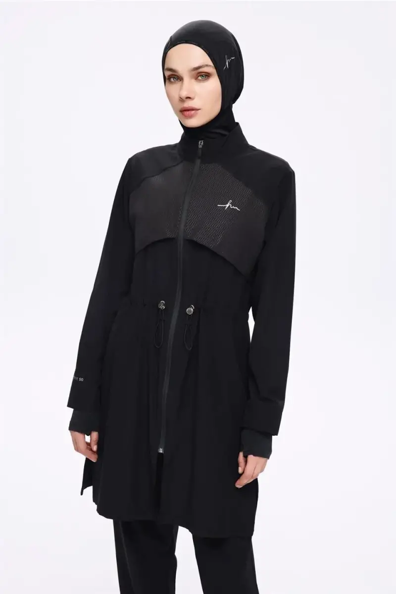 Haşema Performans Serisi Hızlı Kuruyan Esnek Dokuma 6 Parça Tam Tesettür Mayo Takımı 2020-25 Siyah - 2