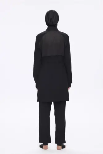 Haşema Performans Serisi Hızlı Kuruyan Esnek Dokuma 6 Parça Tam Tesettür Mayo Takımı 2020-25 Siyah - 3