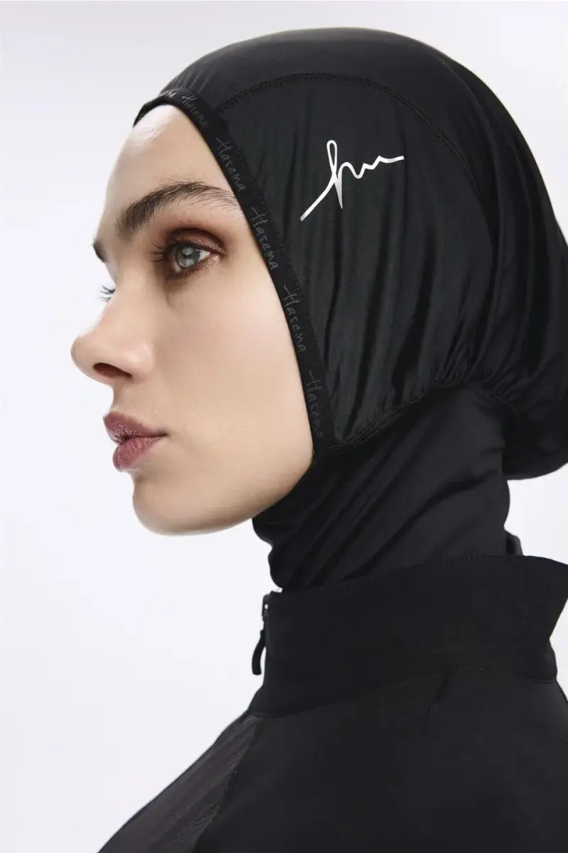 Haşema Performans Serisi Hızlı Kuruyan Esnek Dokuma 6 Parça Tam Tesettür Mayo Takımı 2020-25 Siyah - 5