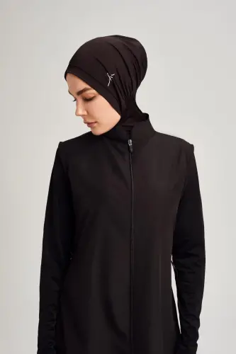 Haşema Rahat Kesim Jileli 5 Parça Tam Tesettür Mayo Takımı Hızlı Kuruyan Mayo H-6025-39 Siyah - 5