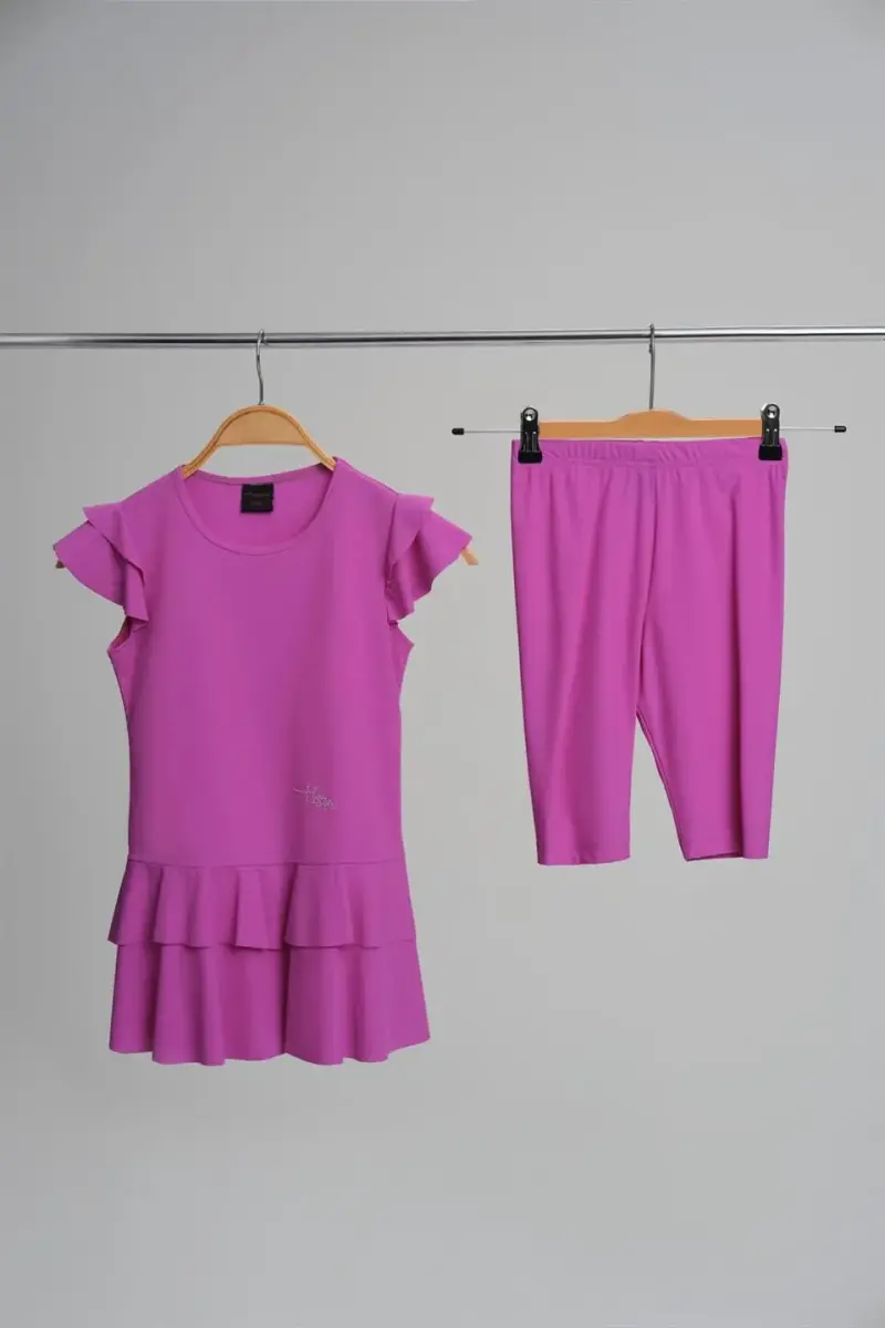 Haşema Revna Kısa Kol Lila Kız Çocuk Havuz Mayo Takımı H-2821 - 1