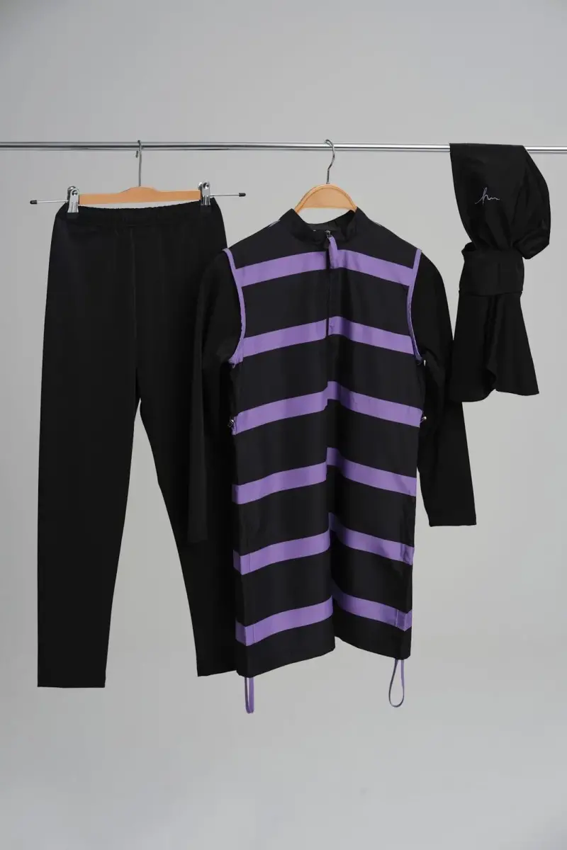 Haşema Seteney Jileli Lila Kız Çocuk Tesettür Mayo Takımı HSM3040 - 1