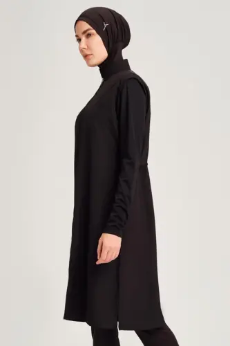 Haşema Şeyma Rahat Kesim Jileli 4 Parça Büyük Beden Tam Tesettür Mayo Takımı Siyah 6025 - 3