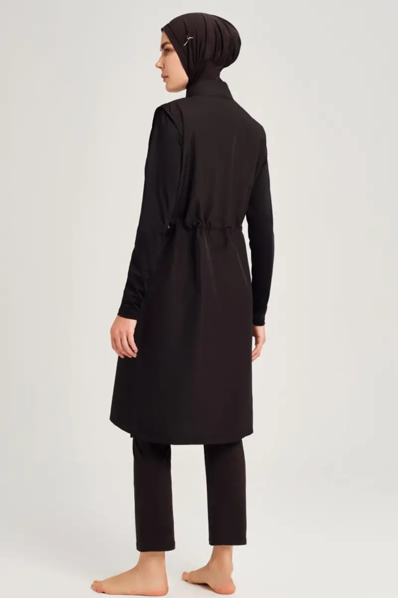 Haşema Şeyma Rahat Kesim Jileli 4 Parça Büyük Beden Tam Tesettür Mayo Takımı Siyah 6025 - 5