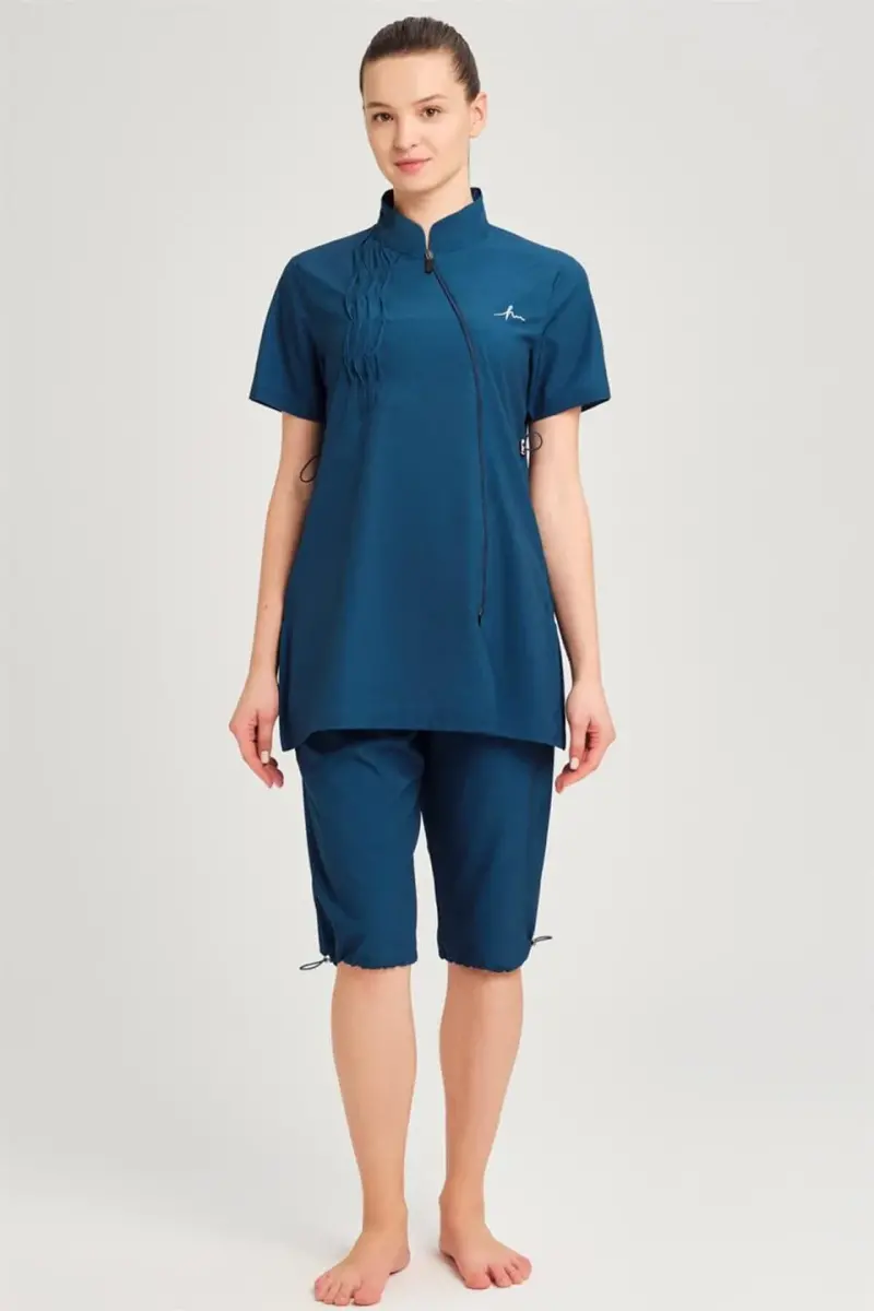 Haşema Su Nervür Dikiş Detaylı Yarı Kapalı Havuz Mayo HSM-3056 Petrol - 3