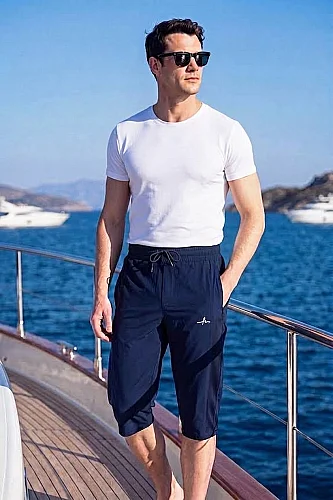 Haşema Yüksek Bel Su İtici Özellikli Erkek Havuz ve Deniz Şortu - Lacivert - 6017-26 