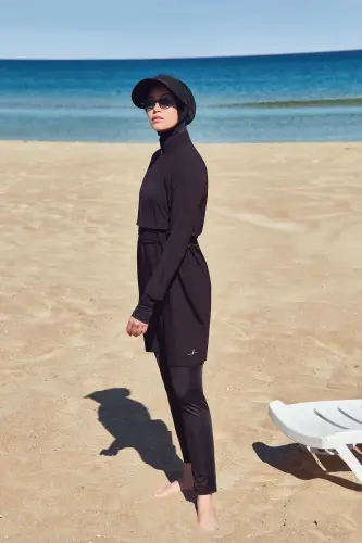 Haşema Esila Black Gilet Fully Covered Hijab Swimsuit - Haşema (1)