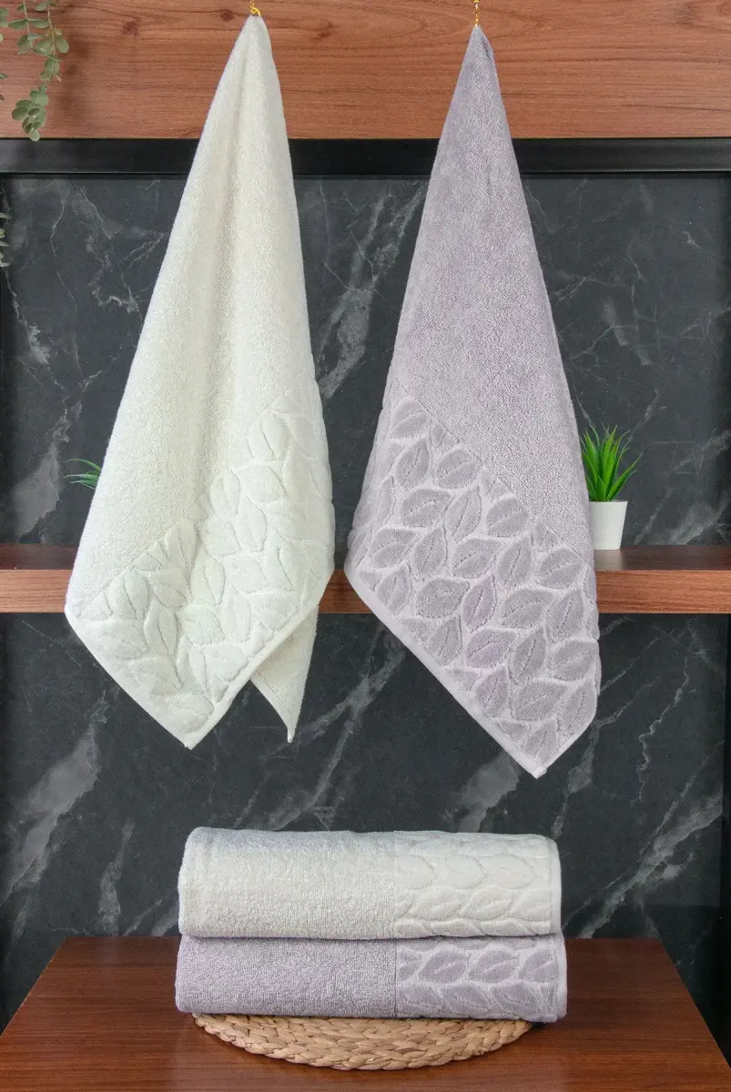 Hazal %100 Pamuklu Kutulu 4'lü Banyo Havlu Seti Hamam Takımı 50x90 - 90x150 Antrasit-Krem - 00081 - 2