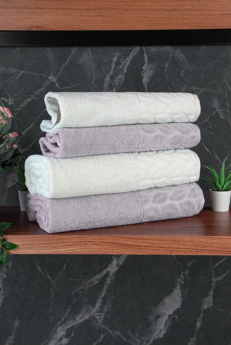 Hazal %100 Pamuklu Kutulu 4'lü Banyo Havlu Seti Hamam Takımı 50x90 - 90x150 Antrasit-Krem - 00081 - 3