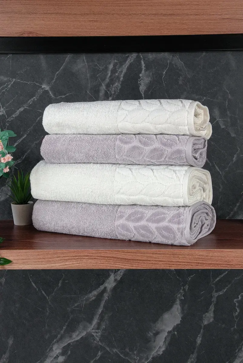 Hazal %100 Pamuklu Kutulu 4'lü Banyo Havlu Seti Hamam Takımı 50x90 - 90x150 Antrasit-Krem - 00081 - 5